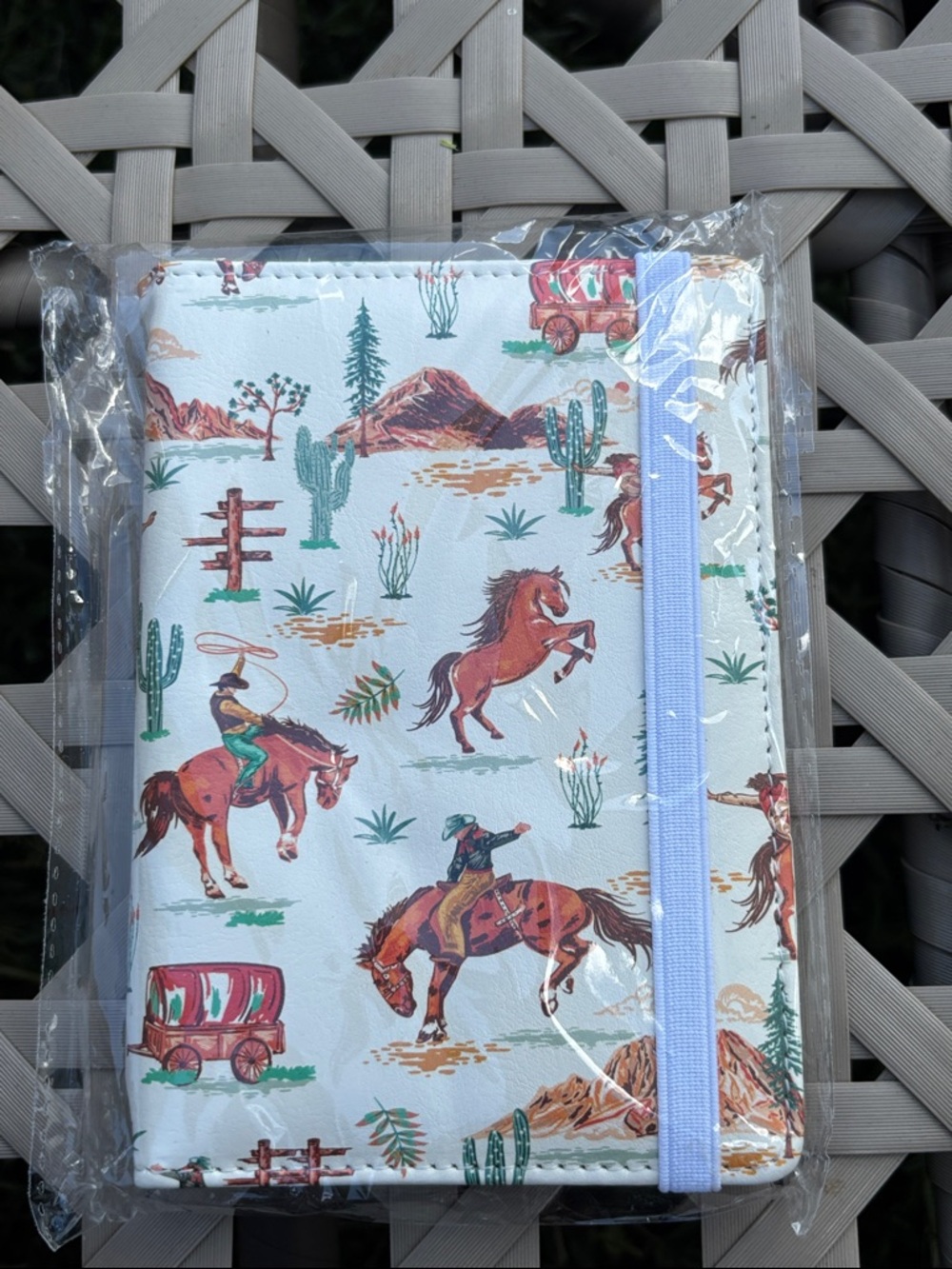 Western Cowboy Print Elastic Passport Book Cover - White Background
